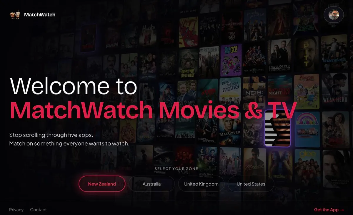 matchwatch.tv welcome screen with regional editions